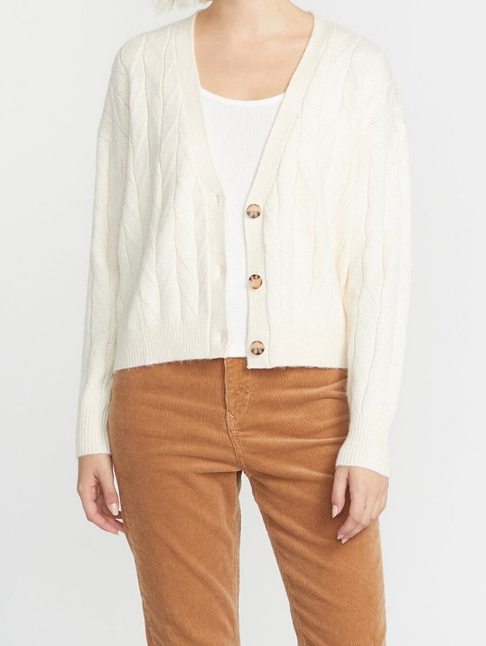 Volcom Cream Stone Trip Cable Knit V Neck Button Down Cardigan Size Medium